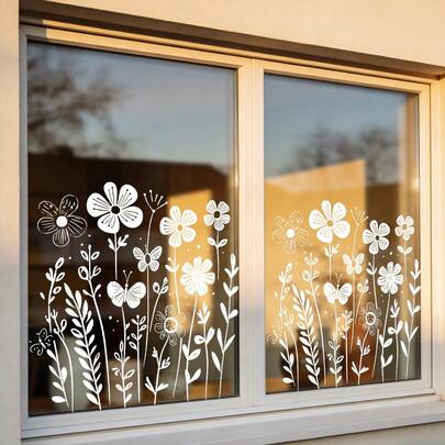 1/5 Stück Frühlings Blumen Minimalistische Fensteraufkleber, wiederverwendbare PVC Statische Folie, geeignet für Schlafzimmer, Wohnzimmer, Büro, Küche und Heimdekoration