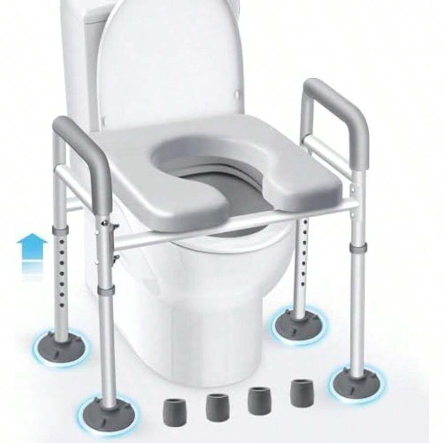 Eoprim -Elevadores de asiento de inodoro para personas mayores,con asas,altura de asiento de inodoro ajustable, Asiento de inodoro adecuado para personas mayores, discapacitadas y mujeres embarazadas ()(Gris) - Multicolor - Ver 1