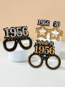 6个黑色金色70岁生日派对纸质眼镜，复古70岁生日派对拍照道具，70岁生日派对用品，生日快乐派对眼镜，1956年生日庆祝活动，派对配件，黑色金色70岁生日派对装饰，生日礼物，派对礼品 - 70th - 查看 5