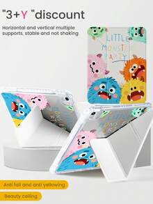 A Cute Cartoon Monster Letter Pattern Double-Sided Acrylic Transparent Crystal Back Cover, Shock-Proof, Suitable For IPad 7th, 8th, 10th Generation (10.2 Inch), Built-In Pencil Slot, Support Sleep/Wake Function, Ideal Christmas And New Year Gift - Multicolor - View 4