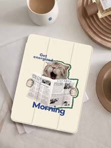 1pc Cat Reading Newspaper Print Tablet Protective Case, Compatible With IPad 10.2 Inch 2021/2020 IPad 10th/9th/8th Gen, IPad (A16) 11 Inch 11th Generation 2025, Galaxy Tab A8 10.5 Inch 2022, Tablet Cover With Pencil Slot, Auto Sleep/Wake - Multicolor - View 1