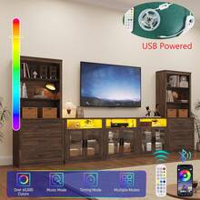4-Piece Farmhouse Entertainment Center: 157" Wide Wall Unit For TVs Up To 100" With Bookshelves, Doors, Drawer, And Media Console - View 4