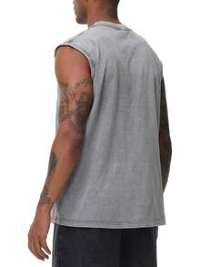 3Pcs/Set Men's Solid Color Vest, Retro Acid Wash Style, 100% Cotton Sleeveless Tank Top, Crew Neck Loose Fit, Breathable Fabric For Gym Or Running, Men's Outdoor Clothing, Gift For Boyfriend - Coffee+Grey+Black - 查看 5