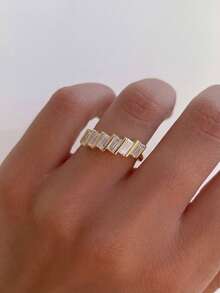 1 chiếc nhẫn bạc 925 cao cấp nhiều tầng đính đá Cubic Zirconia, hoàn hảo cho các sự kiện trang trọng, tiệc tùng và các dịp khác, món quà trang sức tinh tế dành cho phụ nữ. - Vàng - Xem 5