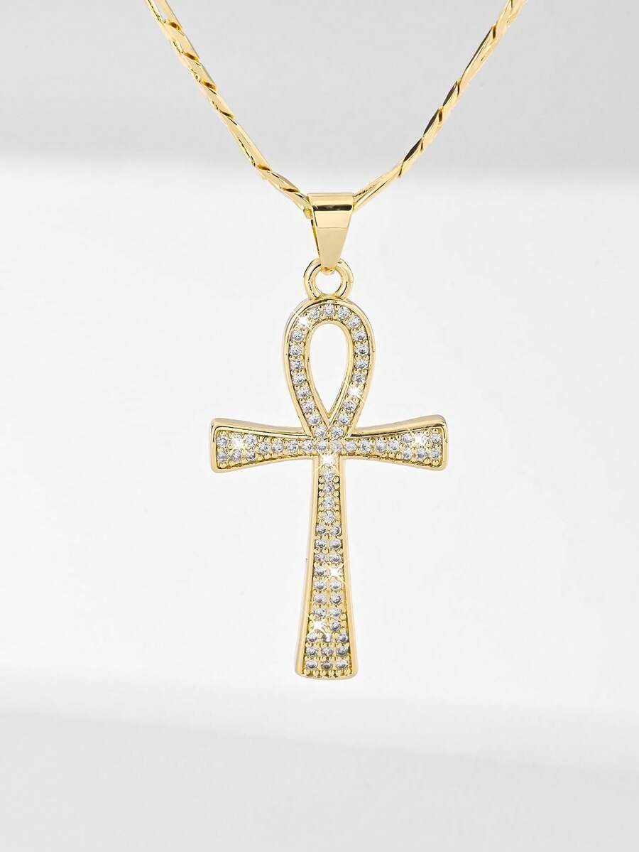 1件欧美经典铜镶嵌锆石卡通十字架吊坠项链，限量版“守护之光”，适合作为圣诞节/感恩节/万圣节/母亲节/情人节礼物送给情侣/朋友/教父母，也适合天主教初领圣体、日常及节日佩戴祈祷。 - 金黃色 - 查看 1