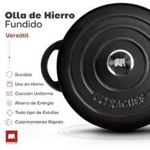 CYPNULTRACHEF Olla de Hierro Fundido Esmaltado para Estufa y Horno Horno Holandes Cubierto de Hierro Fundido Dutch Oven Redonda Tamaño 24 cm Capacidad 3.8 Litros NegraFadhion - Negro - Ver 3