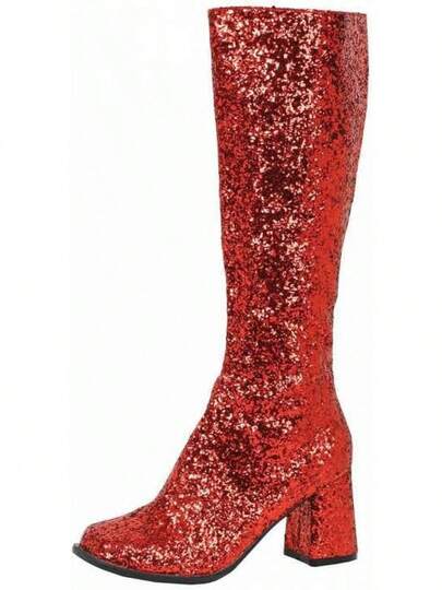 New Women's 1960's 70's Retro Knee-High Long Heel Boots Ladies Fancy Dress Party Go Go Boots With Side Zip Closure Size 3-12 UK