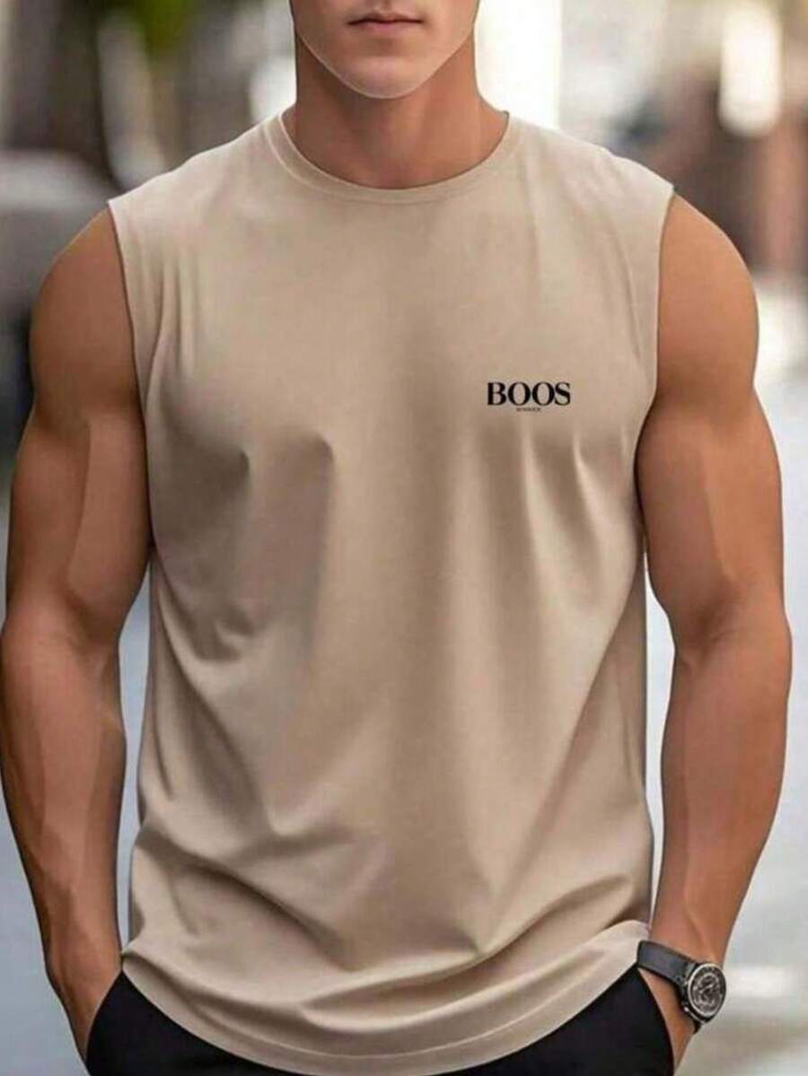 Men's Tank Top, 100% Cotton, Beachwear, Summer, Round Neck, BS Mini - Beis - Ver 1