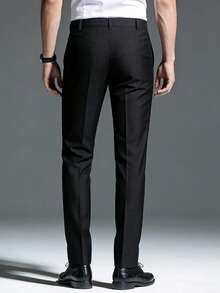 Men's Black Suit Pants, Business Formal Wear, Stylish & Minimalist Design - Black - View 2