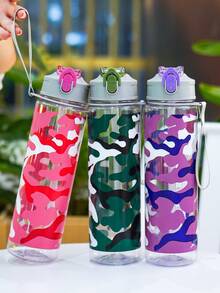 1pc 750ml/26oz Outdoor Sports Water Bottle, Camouflage Themed Print, With Lanyard, Flip-Top Straw Design, Suitable For Outdoor Sports, Running, Fitness, Cycling, Holiday & Birthday Gift - Multicolor - View 9