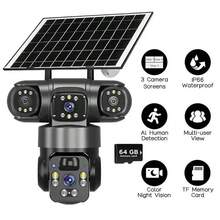 4k 8 Megapixel Wireless Solar Security Camera, Triple Lens Solar Monitoring, Ultra HD Color Night Vision, Two-Way Audio, 2.4G Wi-Fi Connection, Wall-Mount Monitoring, Easy Installation, Smart Home Security Camera, Mobile Remote App, View Anytime, Anywhere, Good Housekeeping, IP66 Waterproof Rating - Xám - Xem 8