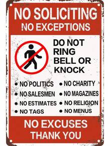 No Soliciting Sign, Funny Decor For House Door Office Business Yard, No Excuses, No Exceptions Do Not Ring Bell No Knock Sign 8 X 12 Inches Metal Tin Sign Weather Resistant - 白色 - 查看 9