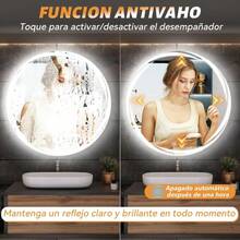 Oferta exclusiva Espejo para Baño, Espejo LED de Baño Redondo con Función de Memoria y Desempañado HD, Espejo de Maquillaje, Botones Táctiles Inteligentes, Regulable 3 Colores, 4mm Vidrio Prueba Explosiones - Gris - Aureola - Ver 4