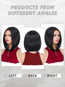 Music Festival 12 Inch Synthetic Straight Wig Short Straight Hair No Bangs Synthetic Wig Extensions Hair Black Color Easy To Wear Suitable For Women Daily Holiday Party Wear - Black - View 6