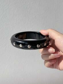 1pc Pink & Black Y2K Geometric Resin Bracelet, New Gothic Punk Rivet Leather Wristband For Women, Party Jewelry Gift - Multicolor - View 9