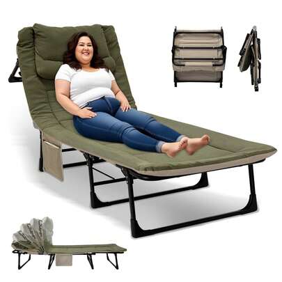 PERRTWDLF Folding Camping Bed, Camp Bed, Carp Fishing Bed, Camping Lounger With 6-Position Adjustable Backrest, 68x190x30 Cm, Camp Bed With Mattress, Camping Bed For Outdoor & Indoor Use, Garden Lounger, Sun Lounger, 150kg Weight Capacity