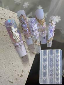 Baroque Vintage Floral Pattern French Window Flower Relief Nail Art Mold, DIY Nail Art Mold - Clear - View 15