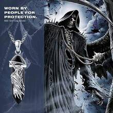 Collar obsidiana negra santa muerte plata colgante segador punta vidrio curativo collar muerte joyería protección amuleto hombres mujeres - Negro - - Ver 2