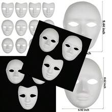 12PCS Paper Mache Art Mask White DIY Full Face Masks Blank Paintable Mask Costume For Mardi Gras Cosplay Masquerade Dance Party - 如圖 - 查看 1