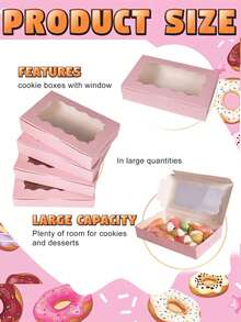 10/5/3pcs/1pc - Cookies & Pastries Box With Clear Window, 7 X 4.3 X 1.5 Inch, Kraft Paper Bakery Food Premium Gift Box Container For Desserts, Weddings, Parties, Christmas, Birthdays (Pink) - Pink - View 11