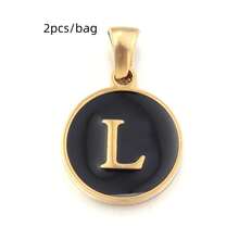 2pcs/Pack Stainless Steel Single-Sided Round English Letter Pendant, Fashionable Minimalist English Letter Pendant Necklace Accessory, DIY Jewelry Making Pendant - Black - View 15