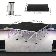 Portable Stage Platform 4x4ft, 1540lb Capacity & 16.5" H For Unobstructed Sightlines| 16-Strut Centipede Design| Foldable Stage For Events, Worship, Live Streams, Bars - Black - View 7