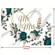 2D平面，1件装优雅花卉“先生和夫人”婚礼横幅 - 奢华金色字母搭配绿叶和粉色玫瑰 - 适用于婚礼、周年纪念日 - 1pcs - 查看 4