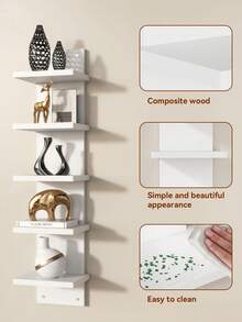 1pc Floating Storage Shelf Wall Rack, Book/Magazine Organizer, Decorative Wall Shelf, Hanging Storage Rack, Boho Nordic Style Wall Mount Rack For Bedroom, Living Room, Dining Room, Kitchen, Office, Small Plant/Figurine Display - Black and White - View 5