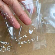 100个透明心形四合一自粘袋，字母图案包装袋，非常适合小礼物、派对礼品包装 - 彩色 - 查看 9