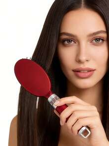 Brodark 5pcs Red Air Cushion Comb Cylinder Brush, Includes 2 Golden Hair Ties, Suitable For Men And Women Daily Use - Red - View 2