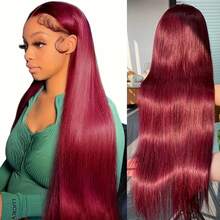 Burgundy 99J Red Straight Lace Front Wig For Women - 13x4 Transparent Lace, Glueless Remy Human Hair - S99J - View 7