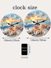 Coastal Vibe Silent Wall Clock - Wooden Beach Theme Design With Sunset, Seashell And Starfish Patterns, Battery Powered, Modern Home Decor For Living Room, Bedroom, Kitchen Or Office - Perfect Holiday And Birthday Gift - Multicolor - View 6