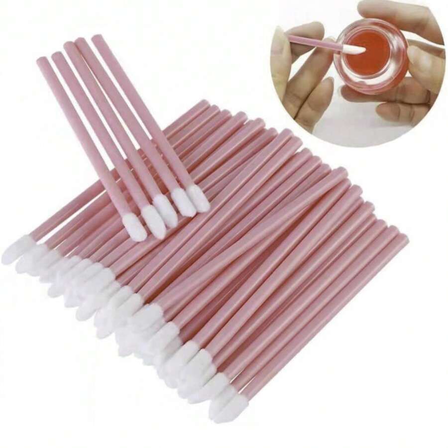 ELESDA 100PCS Lip Applicators Disposable, Lips Wands Lip Brush Applicator Lipstick Brush Lip Gloss Applicator Mascara Brush Makeup Tool - ColorB - 查看 1