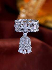 1件精美设计女士镀银立方氧化锆流苏戒指，立方氧化锆流苏吊坠饰品，适合婚礼、订婚、宴会、选美、派对、舞会、新娘、伴娘、女士、女友礼物 - 1pcs of Ring - 查看 5