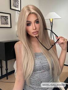 30 Inch Long Straight Lace Front Wig, Natural Looking Realistic Synthetic Hair Wig, Suitable For Daily Wear - Gold - View 2