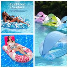 1pc 2026 New Double-Layer Sun Shade Armrest Inflatable Floating Chair, Floating Sofa, Pool Lounge Chair, Portable Multi-Function Swim Ring, Inflatable Floating Mat, Outdoor Foldable Backrest Net Floating Bed, Water Inflatable Sunshade U-Shaped Seat Ring, Pool Water Backrest Lounge Chair, Maple Leaf Floating Chair, PVC Blue Maple Leaf Outdoor Floating Mat, Summer Pool Mesh Floating Bed - Blue - View 11