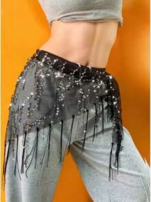 1pc Women's Belly Dance Costume, Sequin Fringe Belly Dance Hip Scarf, Thai/Arabian Dance Skirt Waist Belt - Multicolor - View 6