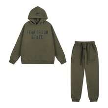 Fashionable Suit, Casual Hooded Sweatpants Set, Equipped With Pocket Drawstring Design, Loose Fit Design - Green and Black - View 1