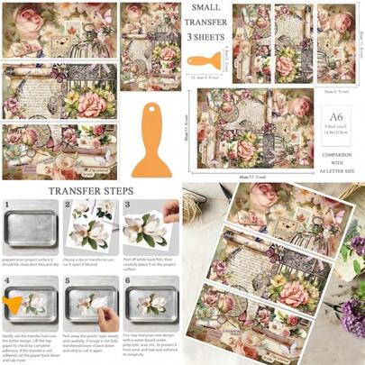 3Pcs/Set Envelope Rub On Transfers For Furniture And Crafts 12x6 Inch Flowers Furniture Decals Decor Flower Transfer Stickers With 1pc Scraper For Scrapbook Window DIY Home Decor