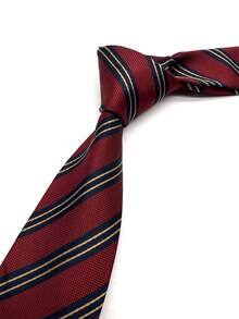 1pc Women's Striped Necktie, Casual College Style, Suitable For Halloween Costume, Maroon - Wine Red - View 2