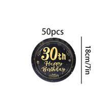 10pcs/20pcs/40pcs/50pcs 30th Birthday Decorations Unisex, Happy 30th Birthday Black Gold 7" And 9" Paper Plates Tableware Suitable For Her/Him 30th Birthday Party Gifts, 30th Anniversary Dessert Plates Vintage 30th Birthday Decor - Multicolor - View 9