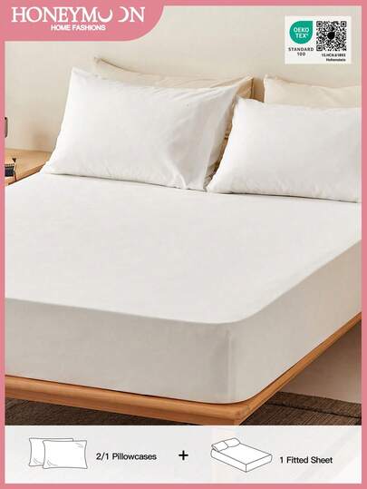 2/3 st. enfärgat dra-på-lakan, 9,85 tum/25 cm djupt fickmadrasskydd, madrassöverdrag för säng, mjukt och andningsbart, för alla storlekar - twin, full, king, queen size-säng, lakan i maskintvätt, Oeko-Tex-certifierad, vit