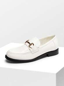 Women Loafers Metal Horsebit Flats Slip On Commuting Dressy Casual Business Work Office Chunky Low Heel Loafers Shoes - 白色 - 查看 10