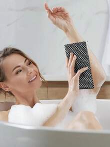 Toalla de baño exfoliante japonesa - Esponja de doble cara para fregar y masajear, diseño a rayas de microfibra súper suave, forma cuadrada adecuada para la ducha, unisex, artículo de baño esencial diario, accesorio de ducha, estilo de moda, tela duradera, toalla de mano - Multicolor - Ver 2