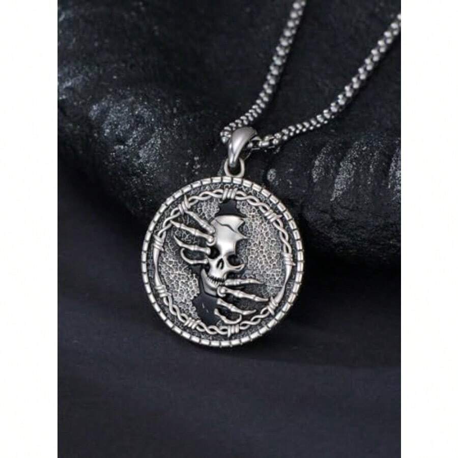 Collar cruz hombre plata collar gótico hombre collar esqueleto memento mori colgante moneda cruz halloween esqueletos punk joyería - como en la foto - Ver 1