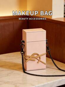 Bolso de hombro personalizado y bolso de cadena cúbica, diseño minimalista elegante, tono rosa, adecuado para compras, citas, trabajo y escuela - Rosa Pálido - Ver 8