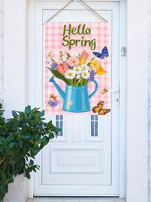 1 件装“你好，春天”花园旗，尺寸 12x18 英寸，水瓶花束蝴蝶粉色格子花园旗，麻布花卉花园庭院横幅，适合夏季乡村季节性户外房屋装饰，季节性麻布庭院旗，“欢迎春天”春季花园装饰，春季主题庭院装饰 - 彩色 - 查看 8