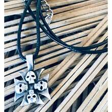 Collar piel colgante cruz hierro joyería rústica hombre - como en la foto - Ver 5