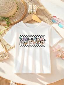 Disney Apparel Featuring A Classic Mickey Mouse And Friends Double-Sided Cartoon Print On A Girls' T-Shirt. This Soft, Breathable Short-Sleeve Crew Neck Tee Is Perfect For Spring And Summer Wear, Ideal For Everyday Outfits, Vacation Leisure, Outdoor Adventures, School Life, And Shopping Trips. It Also Makes An Excellent Gift For Boys And Girls Alike. Every Child Deserves One.