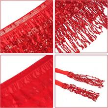 Sequin Belly Dance Scarf Tassel Wrap Sparkly Fringe Skirt With Pair Heart Party Rave Costume Women - 紅色 - 查看 5
